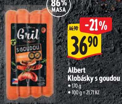 Albert Klobásky s goudou, 170 g