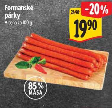 Formanské párky, cena za 100 g