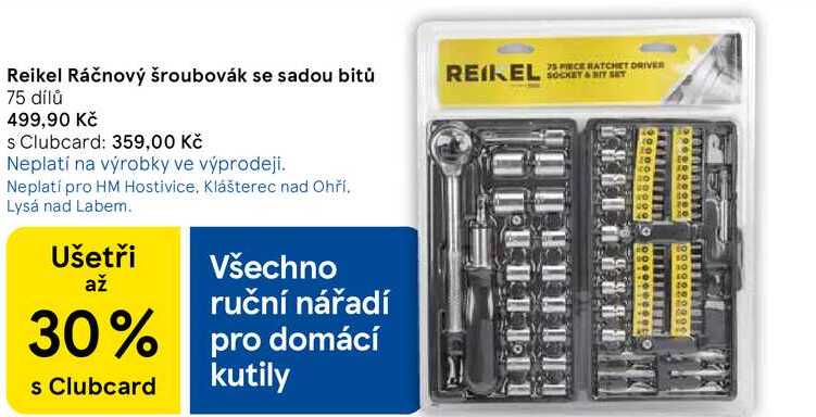 Reikel Ráčnový šroubovák se sadou bitů, 75 dílů  