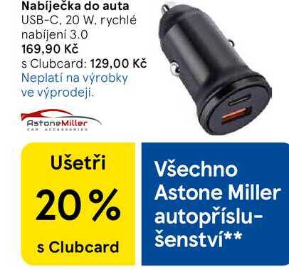 Nabíječka do auta USB-C, 20 W. rychlé nabíjení 3.0  
