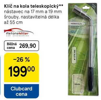 Klíč na kola teleskopický, nástavec na 17 mm a 19 mm šrouby, nastavitelná délka až 55 cm 
