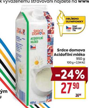 Srdce domova Acidofilní mléko 950 g 