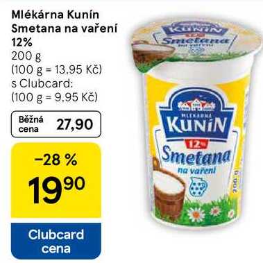 Mlékárna Kunín Smetana na vaření 12%, 200 g  