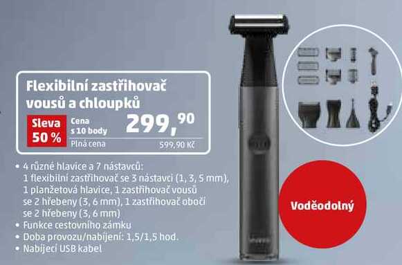 Flexibilní zastřihovač vousů a chloupků   