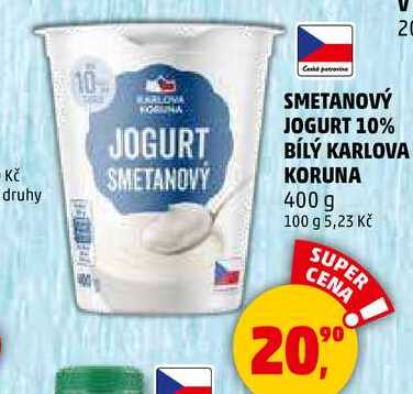 SMETANOVÝ JOGURT 10% BÍLÝ KARLOVA KORUNA, 400 g 