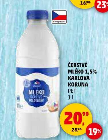 ČERSTVÉ MLÉKO 1,5% KARLOVA KORUNA PET, 1 l 