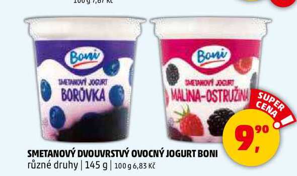 SMETANOVÝ DVOUVRSTVÝ OVOCNÝ JOGURT BONI různé druhy, 145 g 