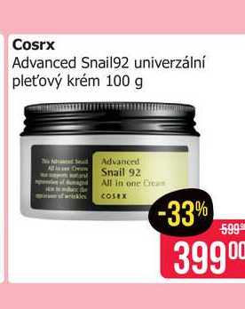 Cosrx Advanced Snail92 univerzální pleťový krém 100 g 