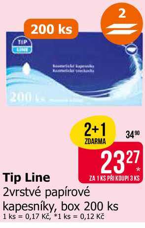Tip Line 2vrstvé papírové kapesníky, box 200 ks