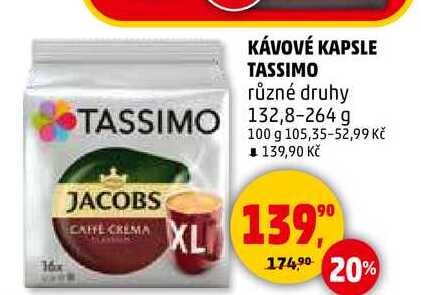 KÁVOVÉ KAPSLE TASSIMO různé druhy, 132,8 - 264 g