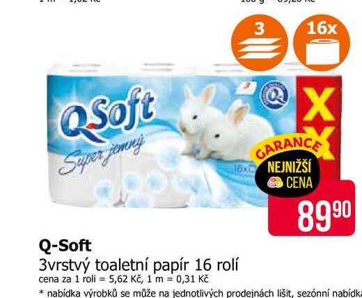 Q-Soft 3vrstvý toaletní papír 16 rolí 