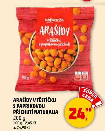 ARAŠÍDY V TĚSTÍČKU S PAPRIKOVOU PŘÍCHUTÍ NATURALIA, 200 g 