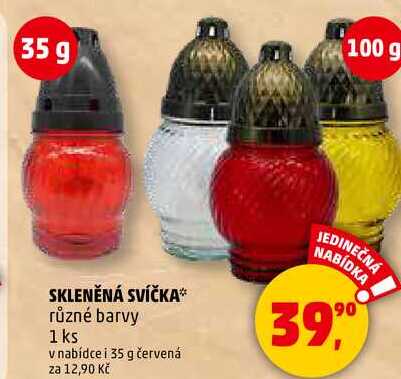 SKLENĚNÁ SVÍČKA různé barvy, 1 ks 
