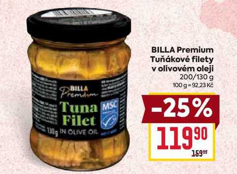 BILLA Premium Tuňákové filety v olivovém oleji 200/130 g 