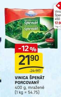VINICA ŠPENÁT PORCOVANÝ 400 g, mražené 