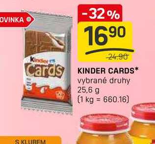 KINDER CARDS vybrané druhy 25,6 g