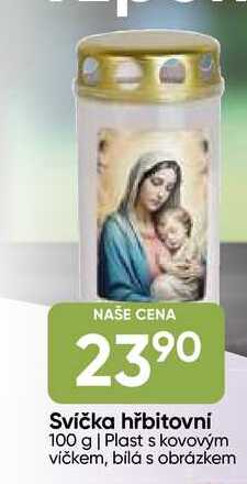 Svíčka hřbitovní 100 g | Plast s kovovým víčkem, bílá s obrázkem 
