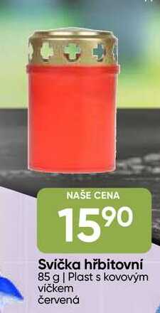Svíčka hřbitovní 85 g, Plast s kovovým víčkem červená 