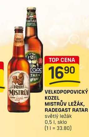 VELKOPOPOVICKÝ KOZEL MISTRŮV LEŽÁK, RADEGAST RATAR světlý ležák 0,5l 