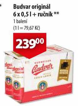 Budvar originál, 6x 0,5 l + ručník 