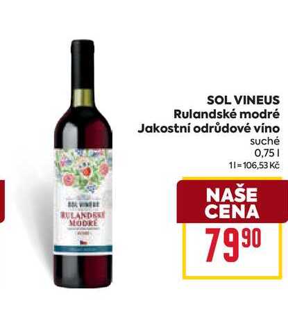 SOL VINEUS Rulandské modré Jakostní odrůdové víno suché 0,75l