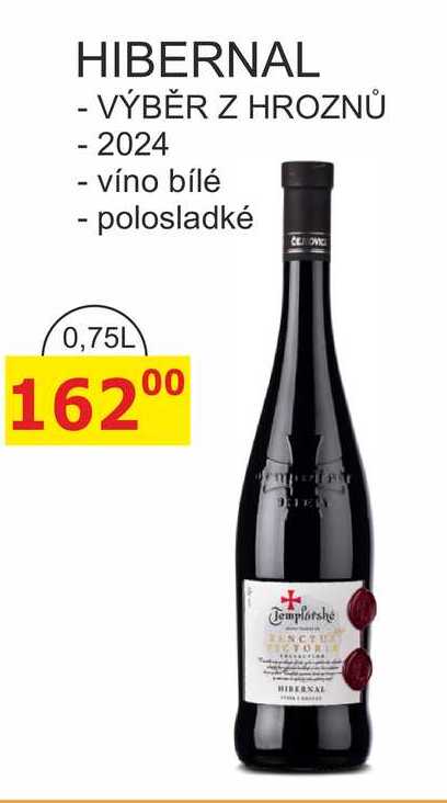 TEMPLÁŘSKÉ SKLEPY 0,75L HIBERNAL - VÝBĚR Z HROZNŮ 2024, víno bílé - polosladké