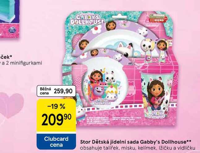 Stor Dětská jídelní sada Gabby's Dollhouse, obsahuje talířek, misku, kelímek, lžičku a vidličku 