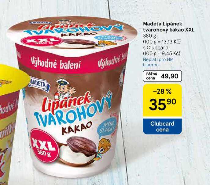 Madeta Lipánek tvarohový kakao XXL, 380 g 