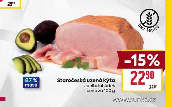 Staročeská uzená kýta z pultu lahůdek cena za 100 g  