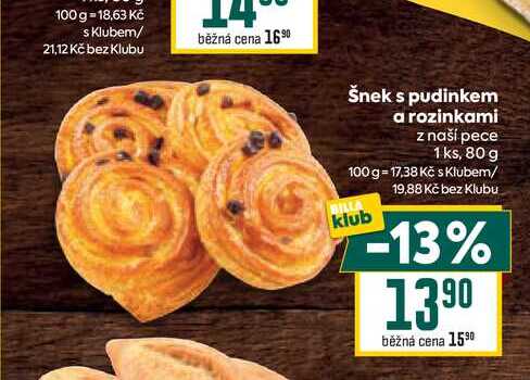 Šnek s pudinkem a rozinkami z naší pece 1 ks, 80 g 