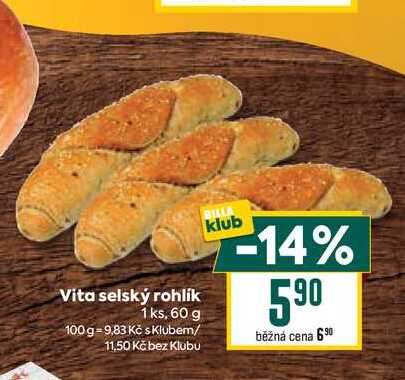 Vita selský rohlík 1 ks, 60 g  