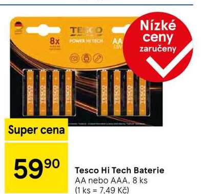 Tesco Hi Tech Baterie AA nebo AAA, 8 ks 