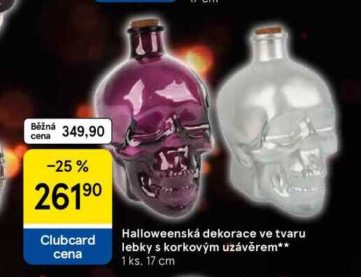 Halloweenská dekorace ve tvaru lebky s korkovým uzávěrem, 1ks, 17 cm 