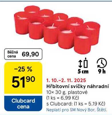 Hřbitovní svíčky náhradní, 10x 30 g, plastové 