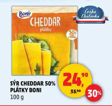SÝR CHEDDAR 50% PLÁTKY BONI, 100 g 