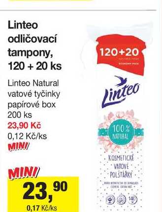 Linteo Natural vatové tyčinky papírové box 120+20 
