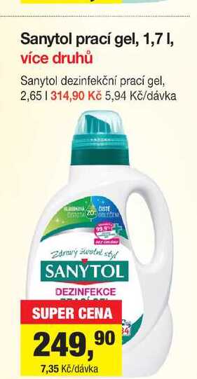 Sanytol dezinfekční prací gel, 2,65 l
