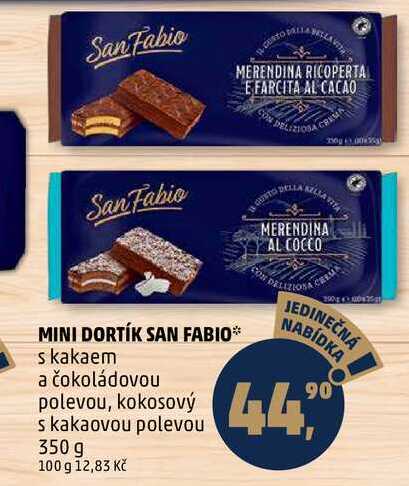 MINI DORTÍK SAN FABIO s kakaem a čokoládovou polevou, kokosový s kakaovou polevou, 350 g