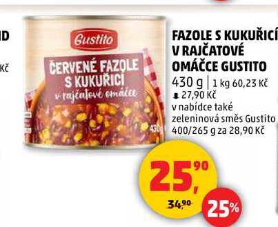 FAZOLE S KUKUŘICÍ V RAJČATOVÉ OMÁČCE GUSTITO, 430 g 