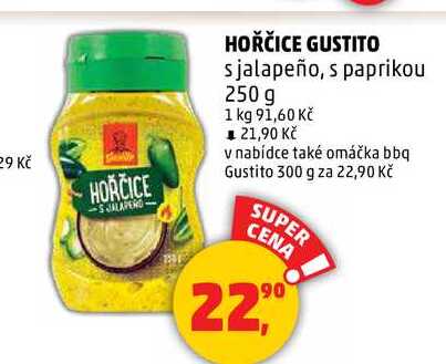 HOŘČICE GUSTITO s jalapeño, s paprikou, 250 g 