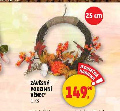 ZÁVĚSNÝ PODZIMNÍ VĚNEC, 1 ks 
