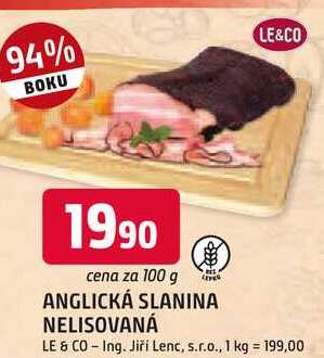 ANGLICKÁ SLANINA NELISOVANÁ 100g 