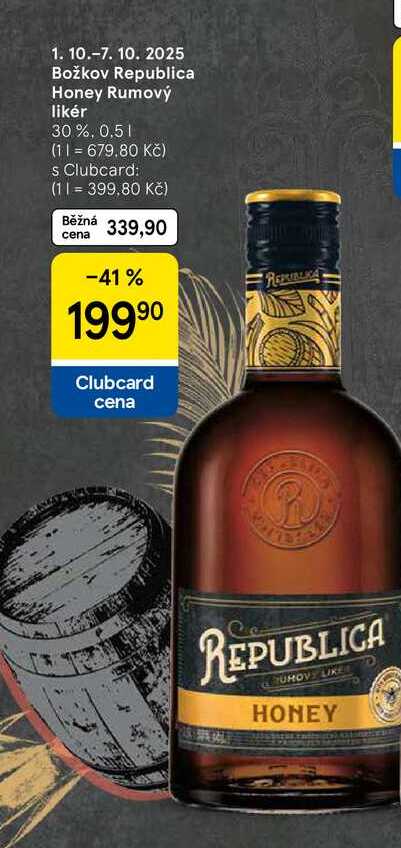 Božkov Republica Honey Rumový likér 30%, 0,5 l