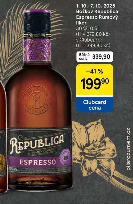 Božkov Republica Espresso Rumový likér 30%, 0.5 l
