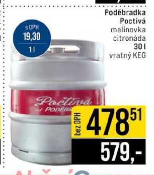 Poděbradka Poctivá malinovka / citronáda vratný KEG 30 l  