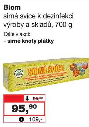 Biom sirná svíce k dezinfekci výroby a skladů, 700 g