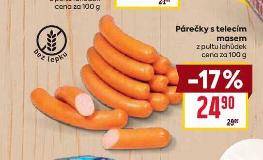 Párečky s telecím masem z pultu lahůdek cena za 100 g 