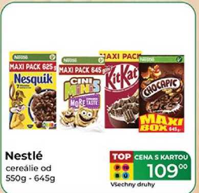 Nestlé cereálie od 550g-645g