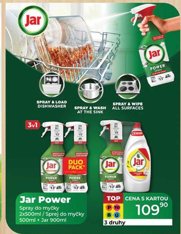 Jar Power Spray do myčky 2x500ml/Sprej do myčky 500ml + Jar 900ml 