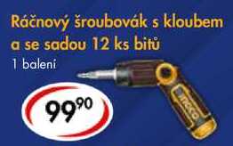 Ráčnový šroubovák s kloubem a se sadou 12 ks bitů